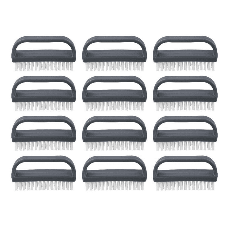 Superio Stiff Grey Nail Brush Cleaner with Handle 12 Pack, Durable