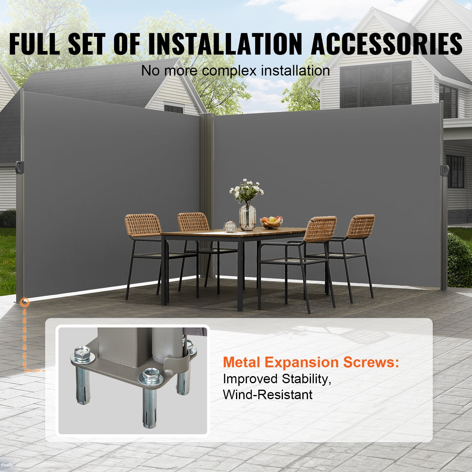 KFFKFF Retractable Side Awning 79''x 236'' Patio Screen Fence Divider Fencing