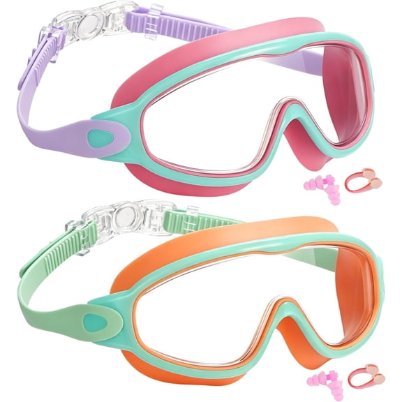Swim Goggles 2 Pack Anti-UV Anti-Fog Wide View Swimming Goggles for 3-14