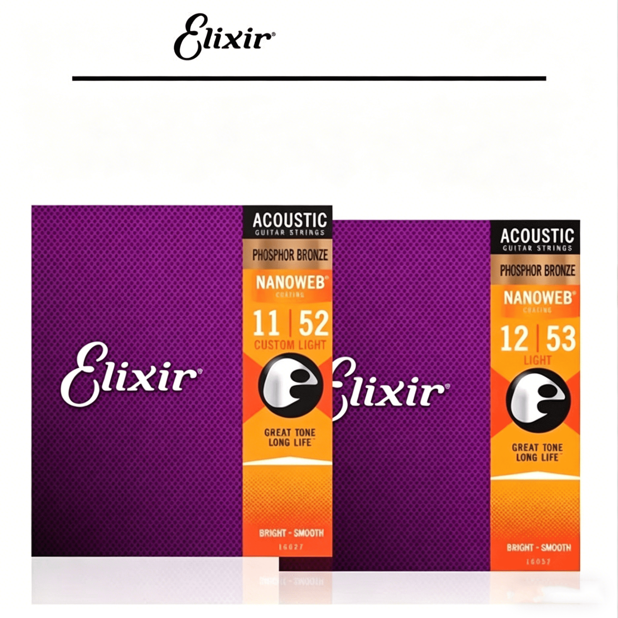 *6 SETS ELIXIR 16052 NANOWEB ACOUSTIC GUITAR STRINGS LIGHT 12-53 PHOSPHOR BRONZE