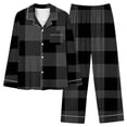 thumbnail image 2 of VBTAPA Christmas Pajama Set for Women Plaid Printed Long Sleeve Button Down Shirt and Wide Leg Long Pants Matching Lounge Sets Soft Sleepwear Loungewear Gray XL, 2 of 5