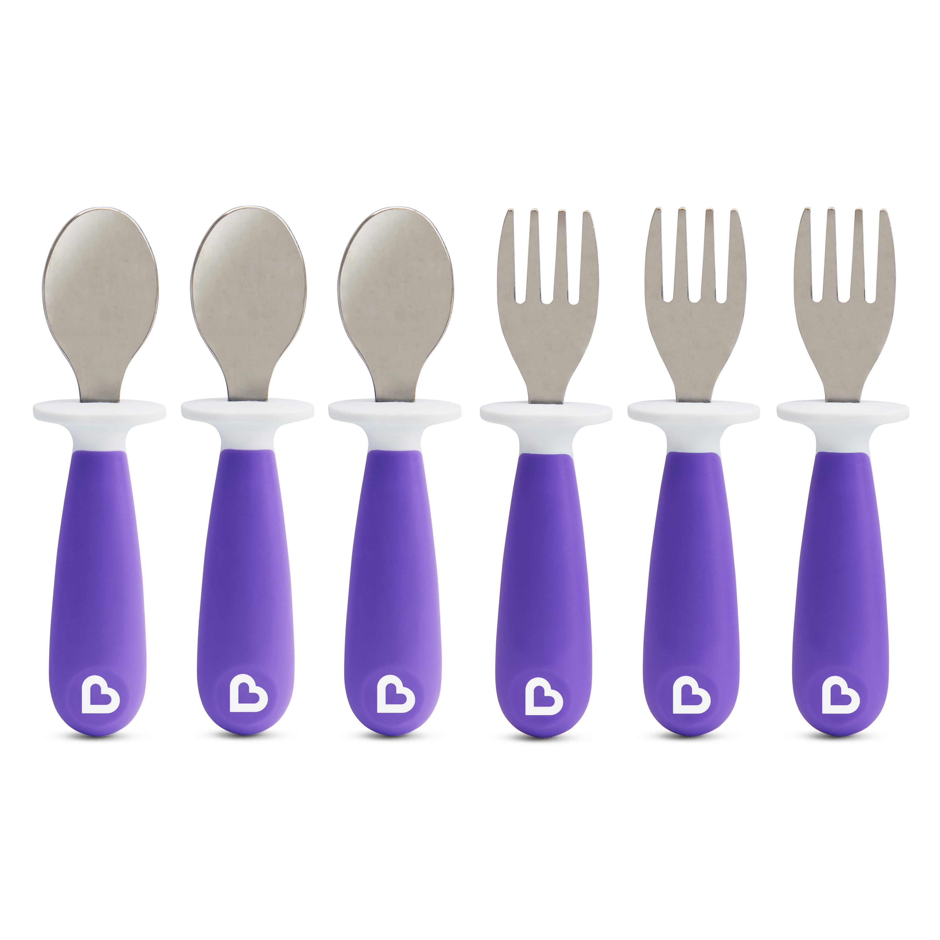 Munchkin Raise Toddler Forks and Spoons, 6 Pack, Purple, 12+ months