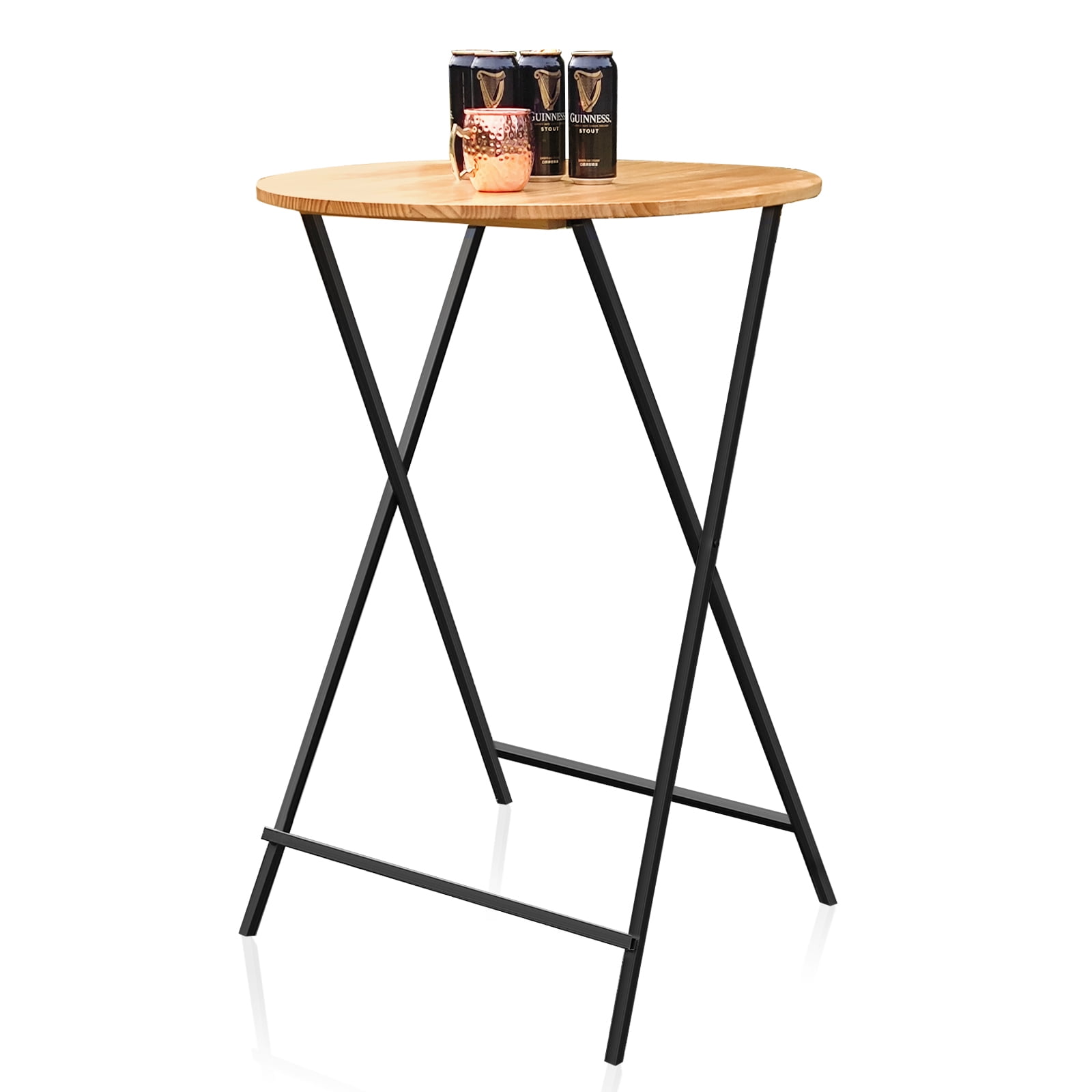 Dayooh Round High Top Folding Table Outdoor Bar Table Solid Wood Table