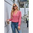 thumbnail image 5 of Women'S Multi-Layered V-Neck Solid Color Long Sleeved T-Shirt Casual Blouses Top Pink M, 5 of 9