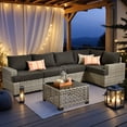 thumbnail image 6 of Vcatnet 6 Pieces Outdoor Patio Furniture Sectional Sofa PE Rattan Wicker Conversation Set with Solar Powered Coffee Table Black, 6 of 8