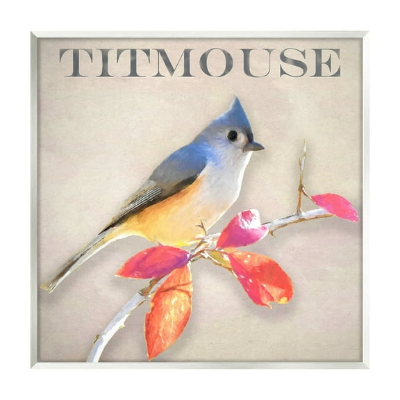 Stupell Industries Titmouse Bird Perched Vivid Plant Leaves Typography Graphic Art Unframed Art Print Wall Art, Design by Alpenglow Workshop