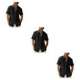 thumbnail image 3 of pitrice Men Shirt Casual Short Sleeve Breathable Replacement Button Down Solid Color Fashionable Home Dating Shirts Top Black 2XL 3Set, 3 of 6