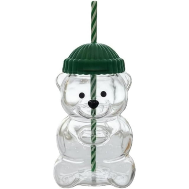 Vaso de vidrio con oso de 600 ml, vaso reutilizable con tapa y pajita