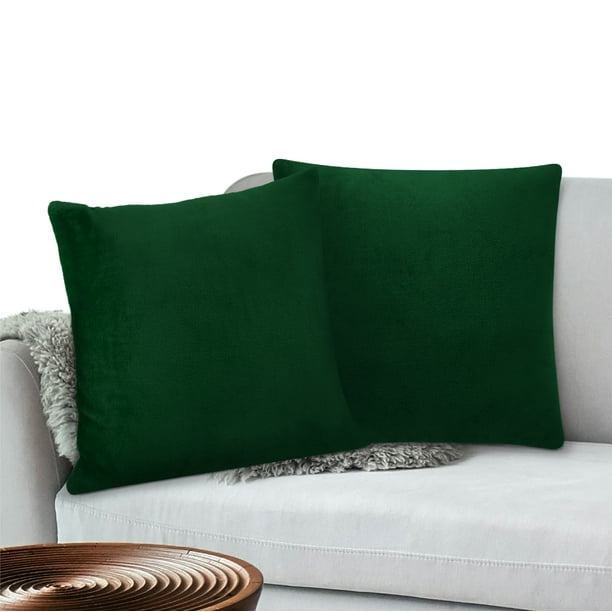 PAVILIA Fleece Plush Throw Pillow Cover, Set of 2, Emerald Green Soft