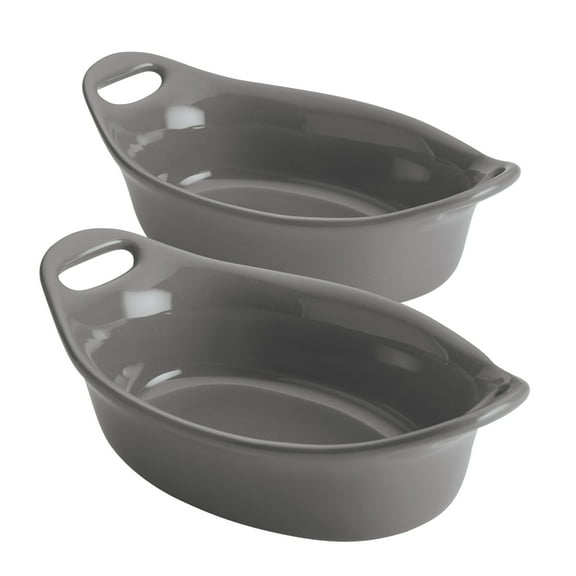 Rachael Ray Ceramics 2-Piece Oval Au Gratin Set, Gray