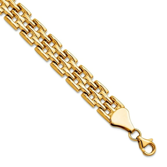 10k Yellow Gold Polished Hollow tube Fancy Lobster Closure Bracelet 7 Inch Link Bracelet for Women