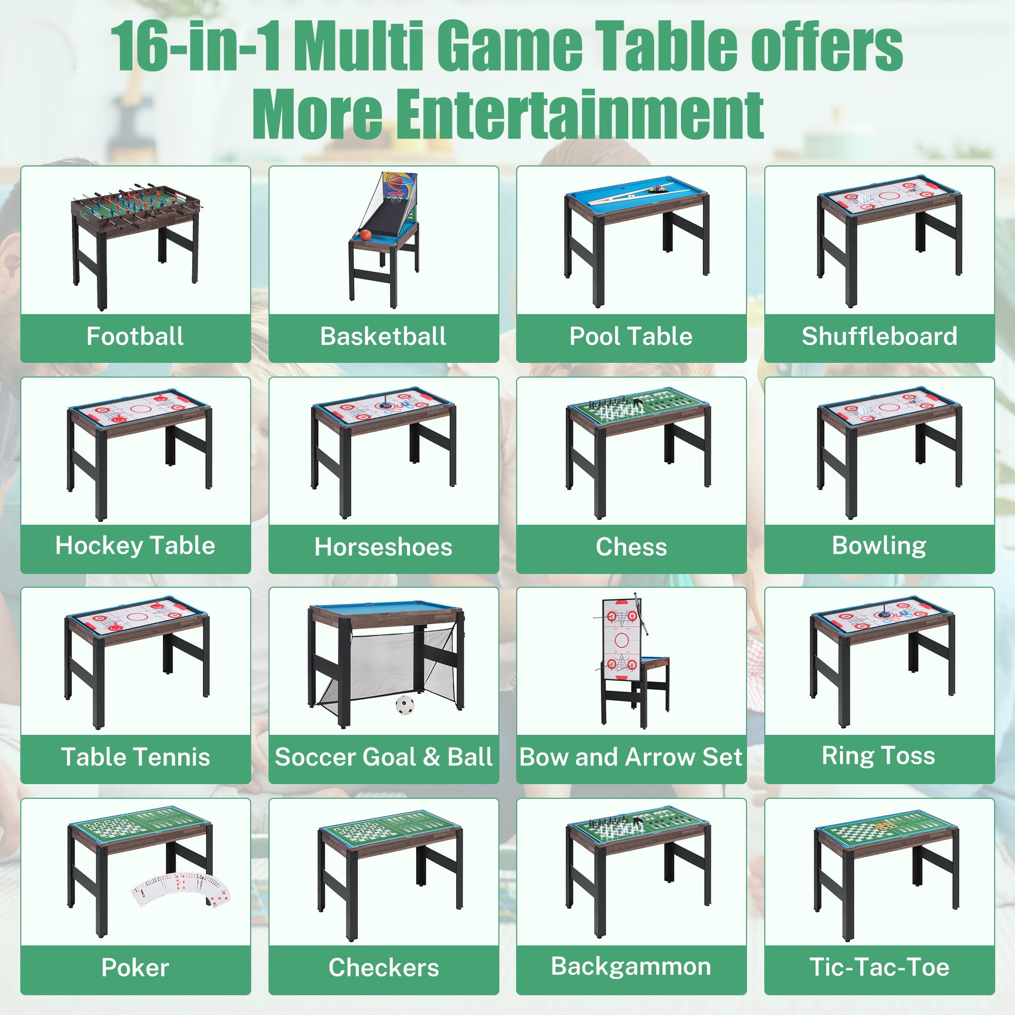 16 in 1 Combo Game Table, SHINPT Game Table for Kids/Adults, 48" Multi Game Table with Foosball, Billiards, Ping Pong, Air Hockey, Board Game table for Game Room, Backyard & Family Gatherings