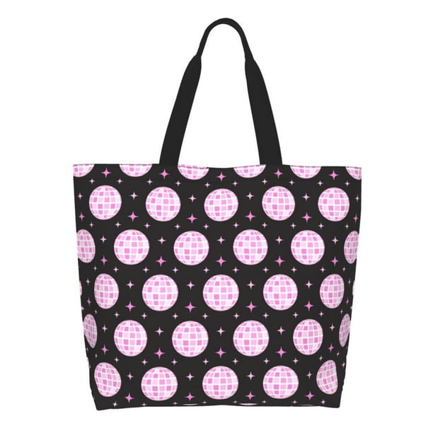 Disketp Pink Groovy Disco Ball Bolsa Tote Estampada para Mujer, Bolso de Hombro y de Mano para Compras y Viajes