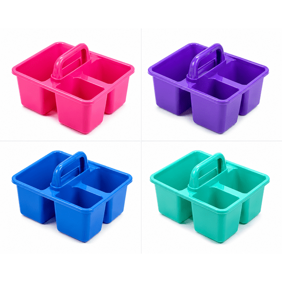 4-Piece Multicolor Plastic Storage Caddy with Handle and Compartments