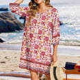 thumbnail image 5 of Elvqul Crew Neck Dresses Women Pink Printed Casual Dress Summer 3/4 Sleeve Midi Holiday Plus Size Dresses, 5 of 5