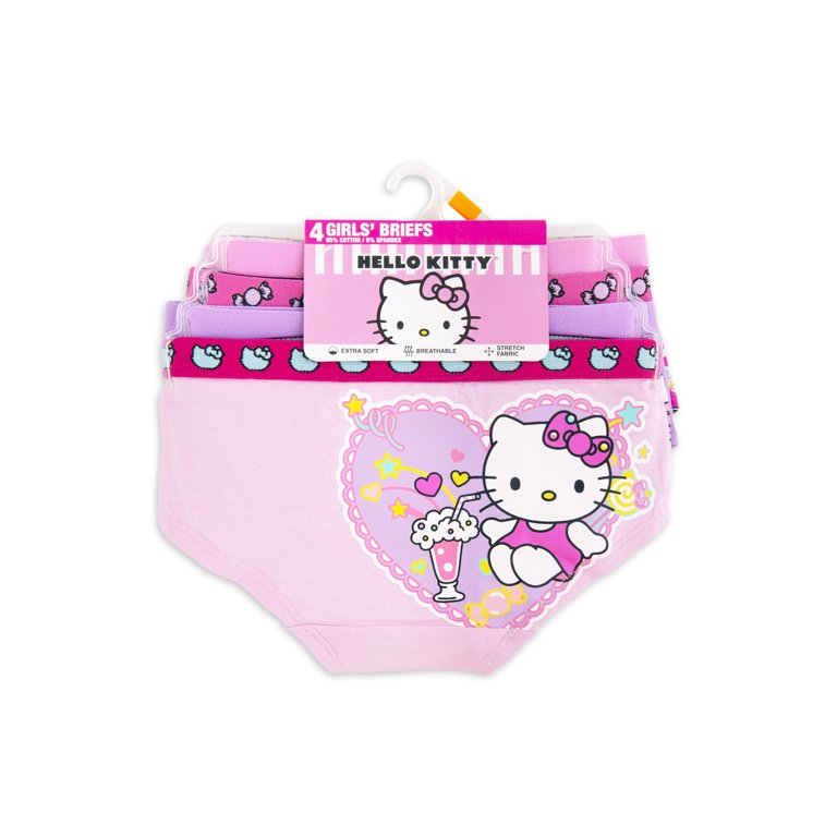 Hello Kitty Girls Stretch Hipster Briefs Underwear, 4-Pack Sizes 6-10 