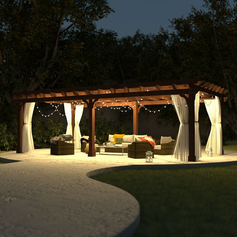 VEIKOUS, Outdoor Cedar Wood Pergola, 12x20, Flat Roof, Ground
