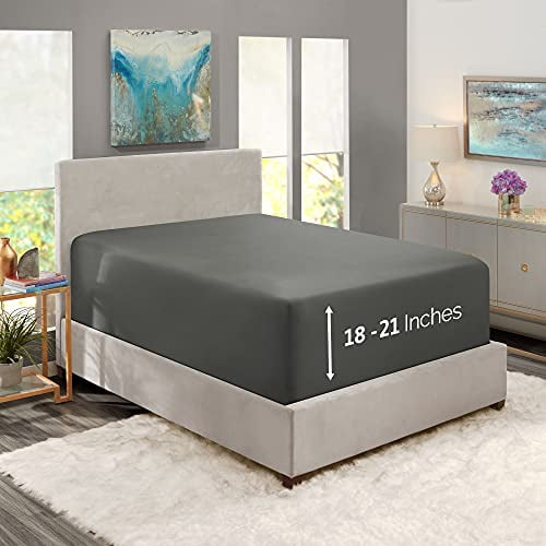 Nestl Fitted Sheets Twin Size – Premium 1800 Microfiber Fitted Bed Sheets 18-23" Deep Pocket Hypoallergenic and Fade Resistant (Charcoal Stone Gray)