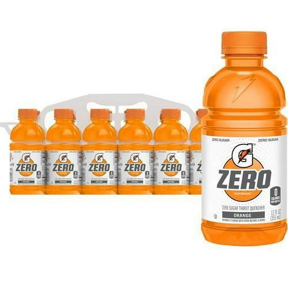 Gatorade Thirst Quencher Zero Sugar Sports Drink, Orange, 12Oz Bottles, 12 Pack, Electrolytes For Rehydration - Pack of 2