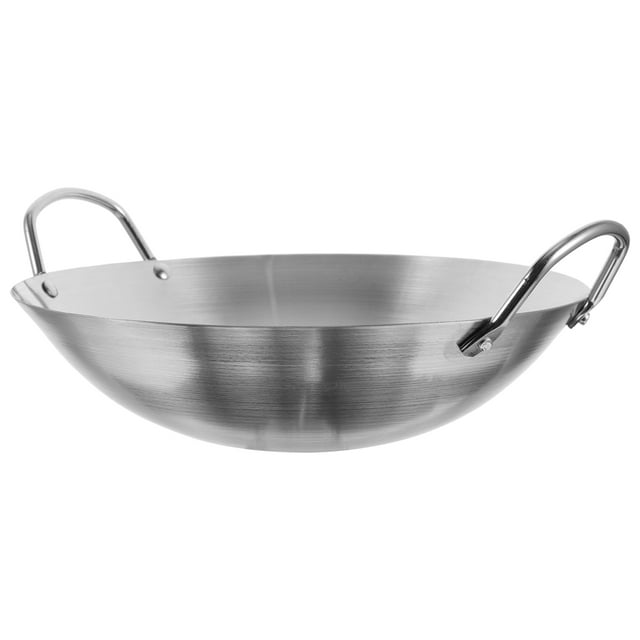 OULII Poêle à Griller Wok en Acier Inoxydable Poêle à Sauté Robuste Fond Rond Wok Chinois avec Doubles Poignées 12.5 * 3.8 Pouces