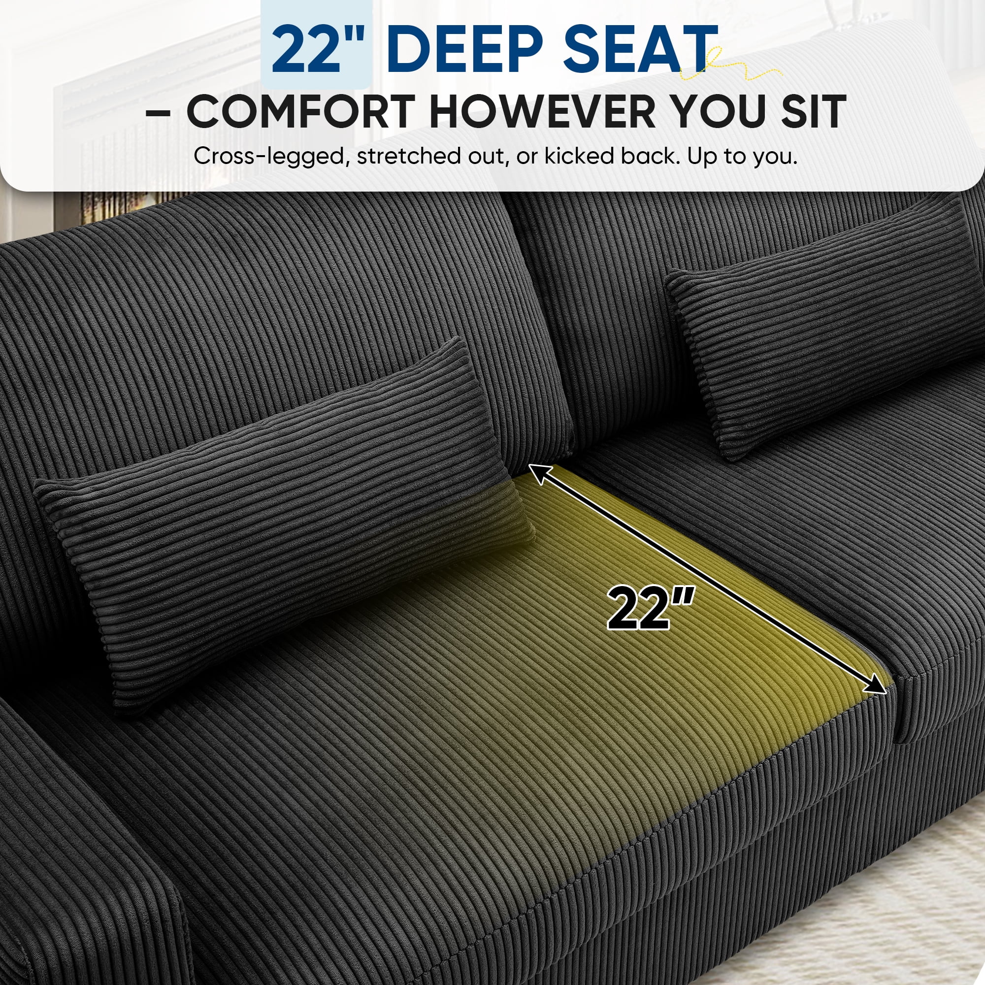 Lunale 79" Corduroy Loveseat Sofa, Modern Cloud Couch for Living Room, Apartment, Black