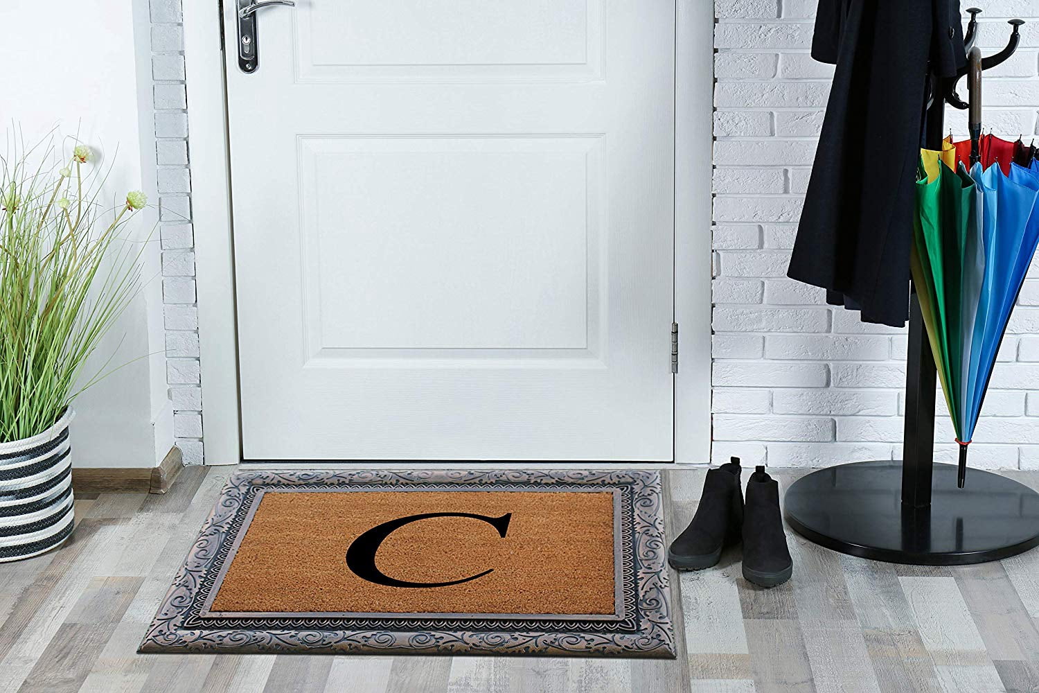 A1HC First Impression Rubber and Coir Albena 24" X 36" Bronze Finished Heavy Duty Monogrammed Doormat