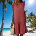 thumbnail image 1 of TaTaai Women's Lightweight Breathable Cotton Linen Solid Dress Loose Ruffle Sleeve Round Neck Casual Summer Midi Dress For All Occasions Gift, 1 of 8