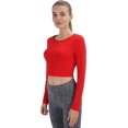 thumbnail image 3 of GHSDFBB Women's Basic Round Neck Long Sleeve Crop Top, 3 of 6