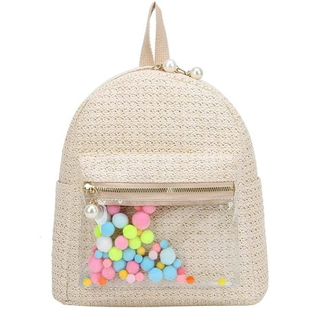 SAYDY Women Straw Backpack, PVC Patchwork Woven Transparent Backpack ...