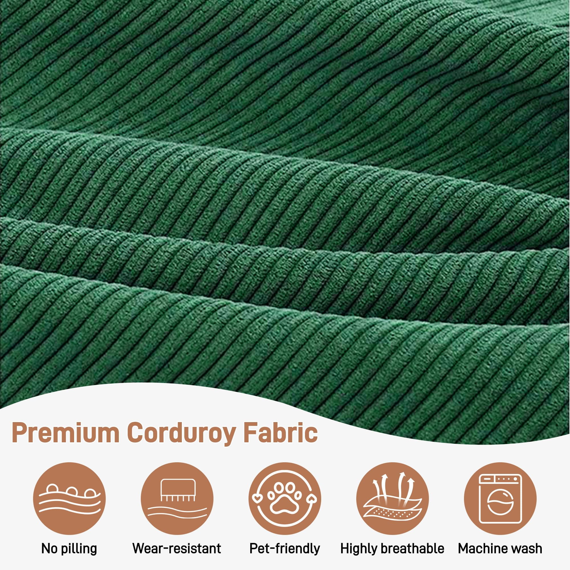 Blotout 5-in-1 Folding Convertible Sofa Bed with 3 Pillows, 79" Large Corduroy Boneless Couch with Armrest Pockets, Lounge Loveseat Sleeper with Pull Out Bed for Living Room Bedroom, Green