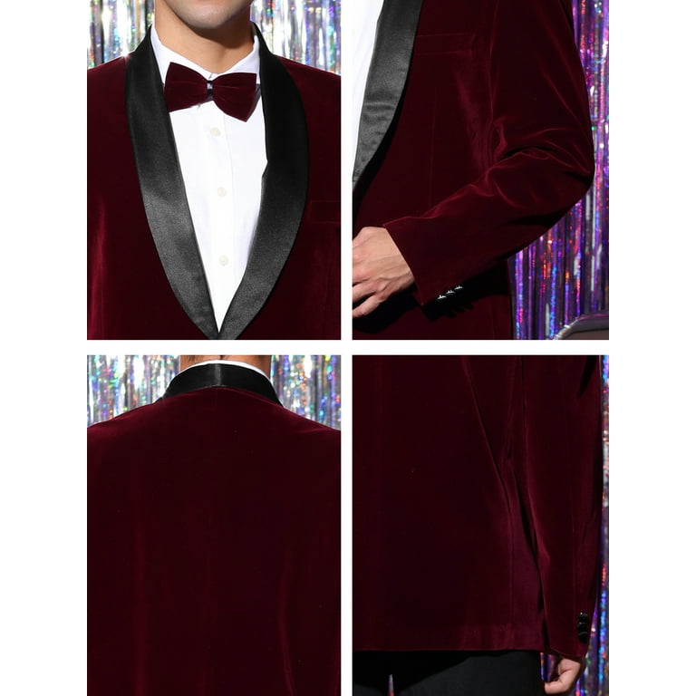 Popular Red One Button Velvet Men Suits Prom Blazer Shawl Lapel Wedding  Groom Tuxedos Best Man Winter Suit