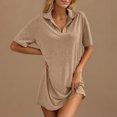 thumbnail image 2 of SMihono Women's 2025 Summer V Neck Dress Solid Turndown Collar Pullover Short Sleeve Shirts Sundress Beach Travel Vacation Outfits Khaki XL, 2 of 9