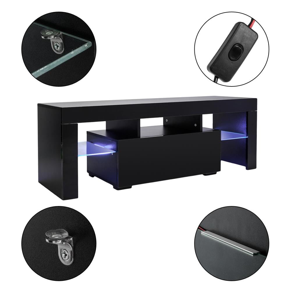 Ktaxon Modern LED Light TV Stand, Storage Console Cabinet Furniture with LED Drawer and Shelves, Entertainment Center for Living Room, Black