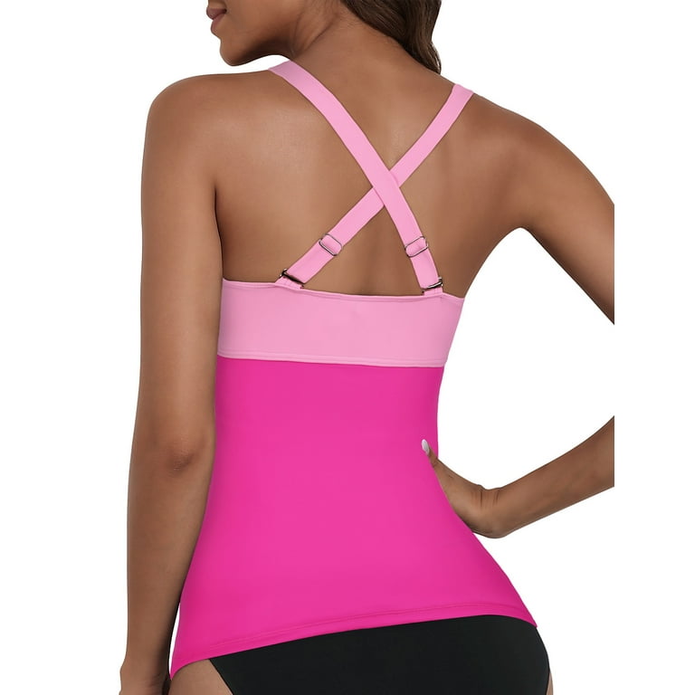 Firpearl Women s Underwire Swimsuit Top Modest Swimwear with Built in Bra Push Up Bathing Suit Tops Hot Pink Gradient US12 Walmart