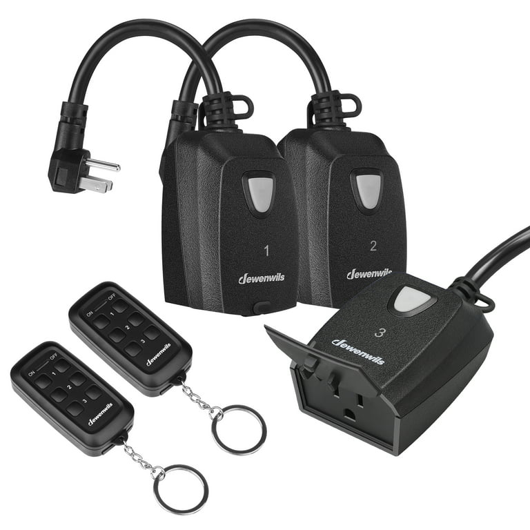 DEWENWILS Outdoor Indoor Wireless Remote Control Outlet with 2 Remotes,  Heavy Duty 15A Remote 100FT Plug Weatherproof 