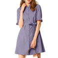 thumbnail image 6 of Allegra K Women's Casual Short Sleeve Solid Color Button Down Shirt Dress, 6 of 6