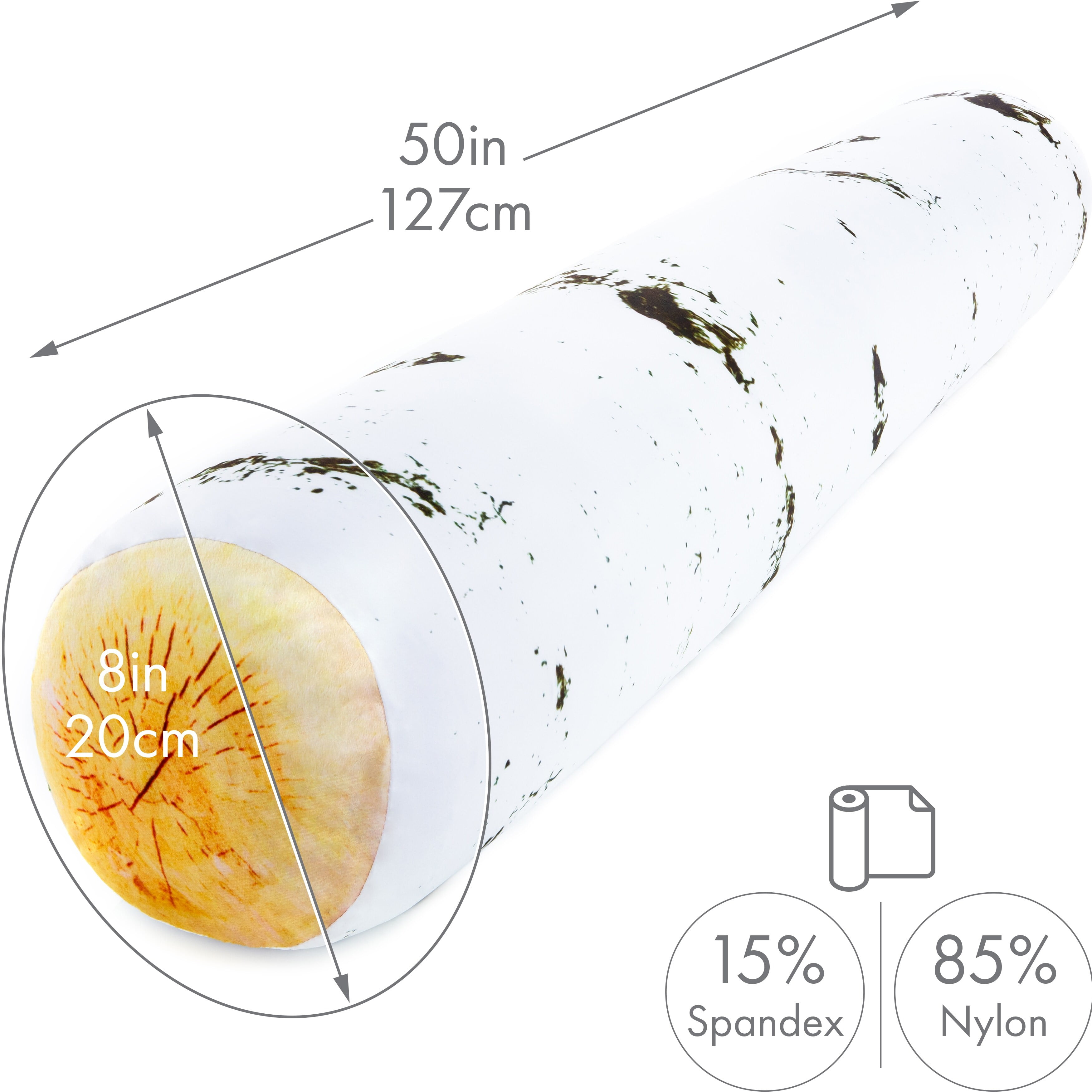 Microbead Log Roll Pillow - Bolster Tube Pillow Cushion Perfect Therapy Pillow - Airy Squishy Soft Bead Bag Bed Room Decoration, Neck Pillow Back Head Body Support, 14" X 8", Birch Wood