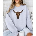 thumbnail image 3 of Western Longhorn Skull Sweatshirt for Women Vintage Cow Skull Graphic Pullover Gray Sweatshirt Adult Small, 3 of 7