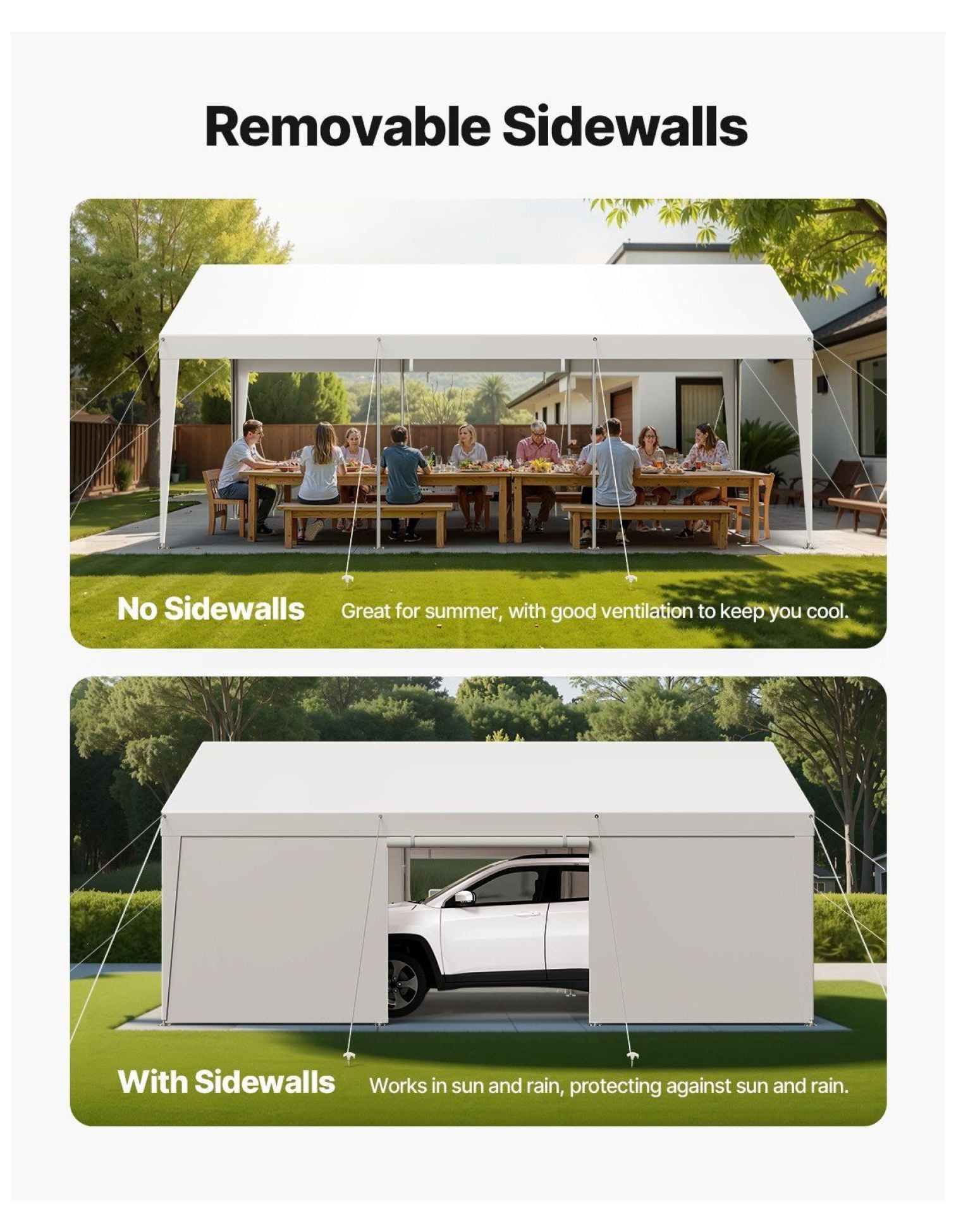 Carport Car Canopy 10x20FT Heavy Duty, Waterproof Car Shelter with Sidewalls - White Outdoor Vehicle Protection