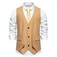 thumbnail image 2 of Mens Slim Fit Waistcoat V Neck Vest Button Down Formal Business Dress Suit Pockets Casual Solid Color Sleeveless Tank Top with Chain Male Jacket for Party Wedding, 2 of 9