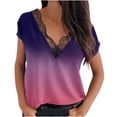 thumbnail image 1 of Blusa de encaje estampada con mangas raglán y manga corta con cuello en V para mujer Pompotops  hkajfhjk466630, 1 of 5