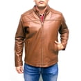 thumbnail image 1 of Chamarra de piel café para caballero con bordado de líneas en hombros, cuello mao y bolsas en cadera de cierres con zíper metálico Castelli Leather Authentic Napoli Bomber casual elegante con bordado de líneas en hombros y 2 bolsas con cierres metálicos en cintura, 1 of 4