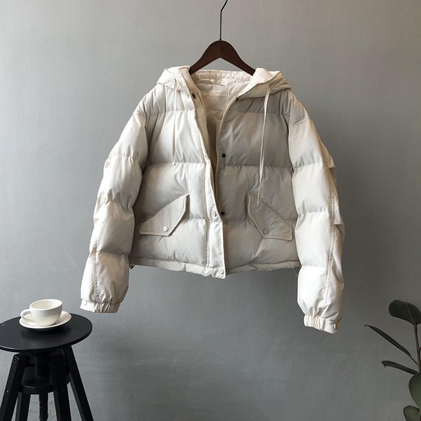 Chaqueta de algodón con doble capucha para mujer, de invierno, talla pequeña, para estudiantes, gruesa y cálida.