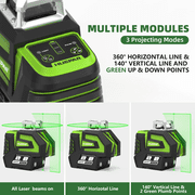 Huepar Self-Leveling Laser Level Green Beam Cross Line Laser Level Tools with 2 Plumb Dots and 360° Magnetic Pivoting Bracket