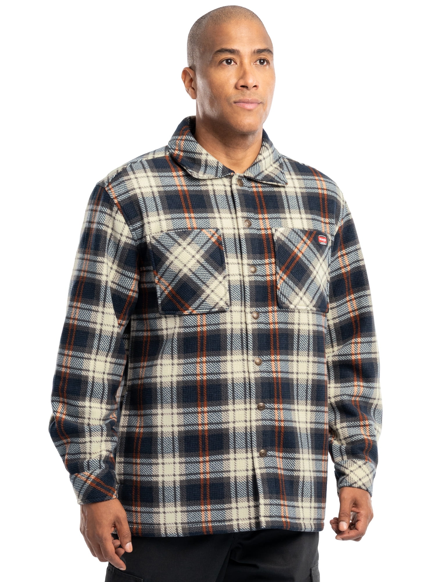 Wrangler Workwear Men's Button-up Bonded Flannel Texture Long Sleeve Overshirt, Size S-3XL