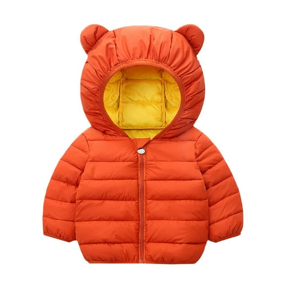 Curuila Toddler Boys Girls Coats Winter Warm Solid Long Sleeve Hooded Jacket Mid-Length Outwear With Zipper Orange Size 18-24 Months