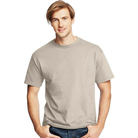 Hanes Men's TAGLESS; Comfort Soft; Crewneck T-Shirt, Color: Sand, Size: S --- PACK OF 2 (Men's