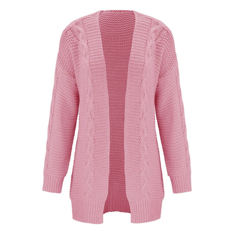 Cardigan Women Ketyyh-chn99 Knit Soft Sweater Cardigan Outwear Cable Button for Front Open Pink,M