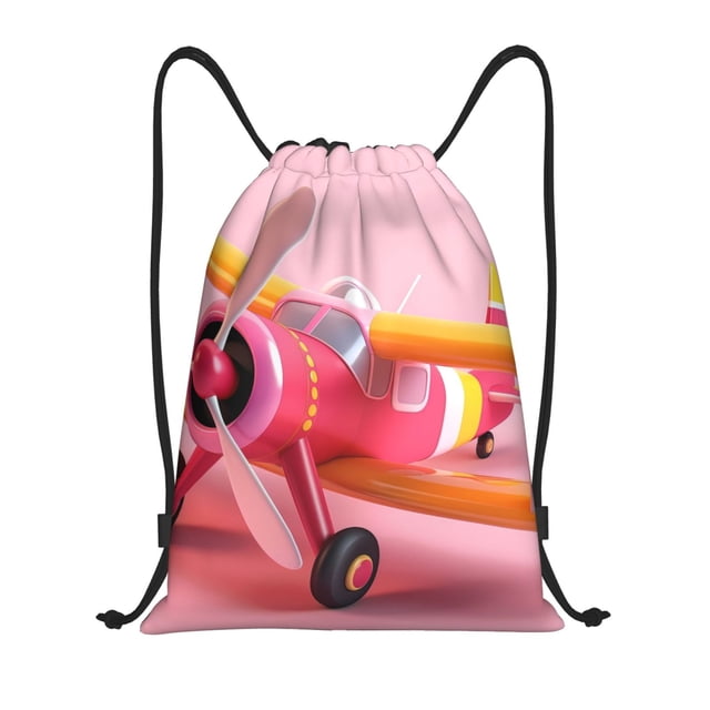 Saiise Colorful Cartoon Biplane Pattern Sports Drawstring Backpack - String Swim Gym Bag with Wet Proof Pocket for Women&Men-Small