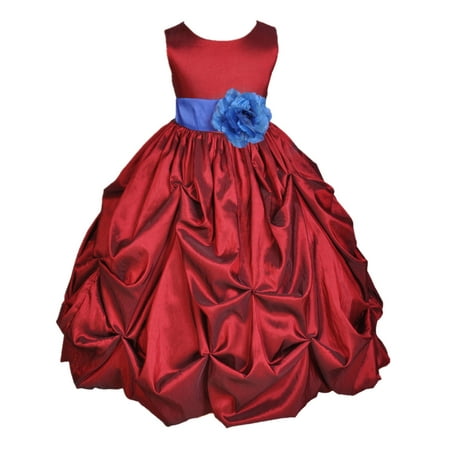 Apple Red Satin Taffeta Pick-up Bubble Flower Girl Dress Ceremony 301S